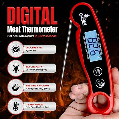 Digital Meat Thermometer with Backlight for Cooking | Instant Read, Waterproof Meat Thermometer | Grilling, BBQ, Smoker, Oven, Turkey and Kitchen