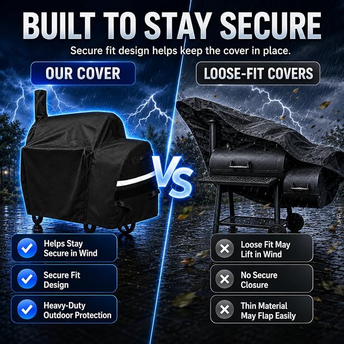 Smoker Cover for Oklahoma Joe’s Highland Offset, Waterproof Grill Cover | Heavy duty smoker cover, 600D PU-coated Oxford, 59"L x 37.5"W x 33.5"H for outdoor charcoal offset smokers with secure straps