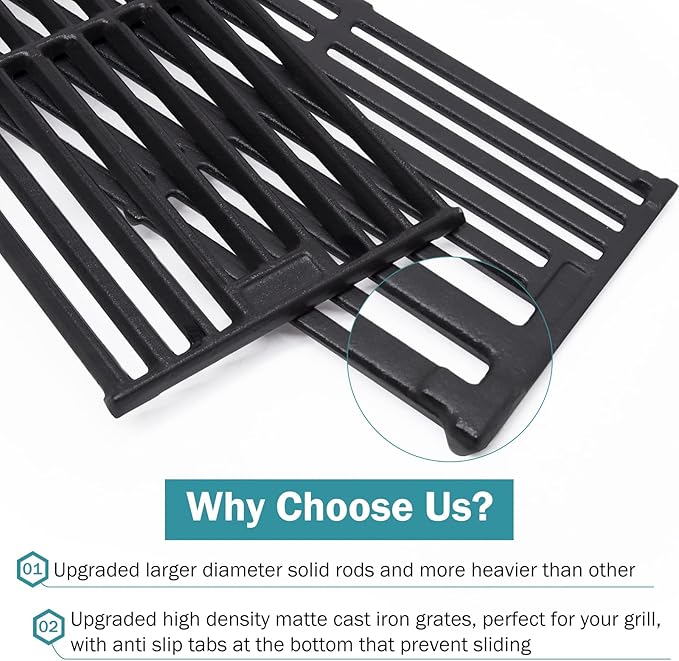 Criditpid Grill Grates for Char Griller 5050, 3001, 2121, 5650, 5072, 2123, 2828, 3072, 3030, 3008, 4000, 19 3/4" Cast Iron Cooking Grate Replacement Parts for Chargriller 5050, King Griller, 4-Pack