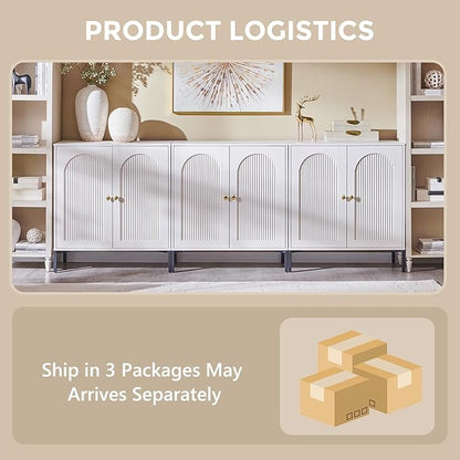 IFGET Modern Buffet Cabinet with Storage, 92.63" W Fluted Arched Sideboard Cabinet w/Adjustable Shelves, Wooden Modular Coffee Bar for Dining Room, Kitchen, Living Room, Entryway, White