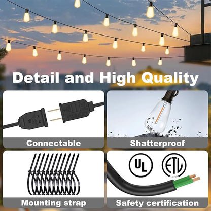 Outdoor String Lights 100FT with 64 Bulbs 1.5FT Spacing, 120W Dimmer,Remote | 120W Dimmer, Remote, Dimmable, Cable Ties, 1.5FT Spacing, End-to-End Connectable, Waterproof for Patio Outside Backyard