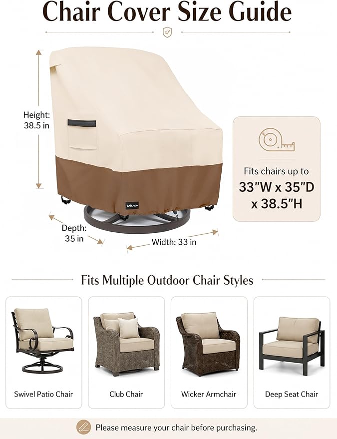 ANartcle Outdoor Swivel Lounge Chair Cover 2 Pack,Waterproof Heavy Duty Lawn Patio Chair Covers,Patio Swivel Chair Covers for Outdoor Furniture (33 W x 35 D x 38.5 H inches)Beige&brown