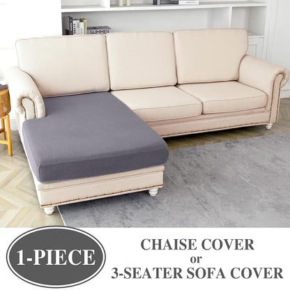 LA MEACK Couch Cushion Cover Chaise Lounge Cover Washable Separate Seat Chaise Couch Cover Stretch Sectional Sofa Slipcover(1 Piece for Chaise or Sofa 3-Seater, Light Grey)