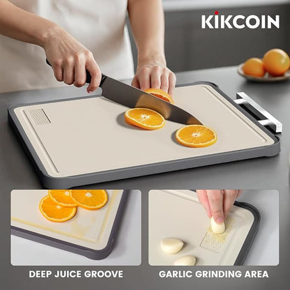 Kikcoin 17"×11" 304 Stainless Steel Cutting Boards for Kitchen, Dishwasher Safe Food Grade PP Double Sided Cutting Board, Extra Large Non-Toxic Chopping Board for Meat, Cheese & Charcuterie, Beige