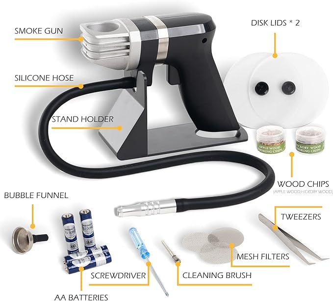 Portable Handheld Cold Smoking Gun Electric Smoker, Cold Indoor Smoker Smoke Infuser Gun Cocktail Kit for Food and Drinks – Includes Wood Chips and Batteries