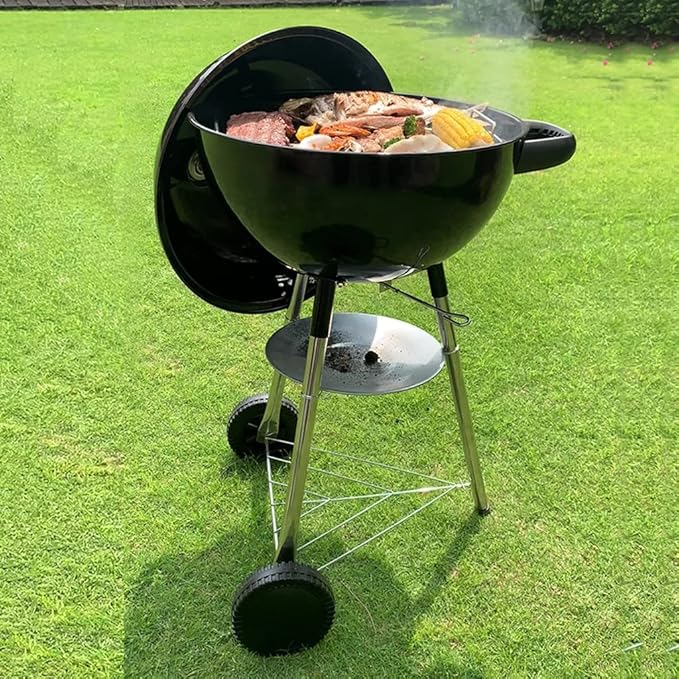 Outdoor Charcoal Grill, Portable Grilling Tool with Wheels,Round BBQ Grill, Cooking for Patio Backyard Camping (Black 47 * 47 * 97cm)