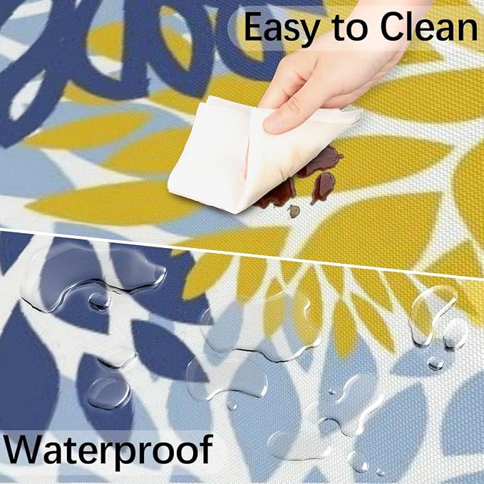 Fitted Round Tablecloth with Umbrella Hole and Zipper Spring Floral Outdoor Elastic Table Cloth 45"-56" Oil-Proof Waterproof Yellow Navy Chrysanthemum Patio Table Cover for Picnic Party