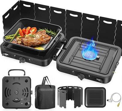 2 Burner Portable Camping Stove Propane, Folding Propane Stove for Camping, Camp Stove with 17,000 BTU,Two Adjustable Burners Gas Camping Stove with Carrying Bag for Outdoor Cooking,BBQ