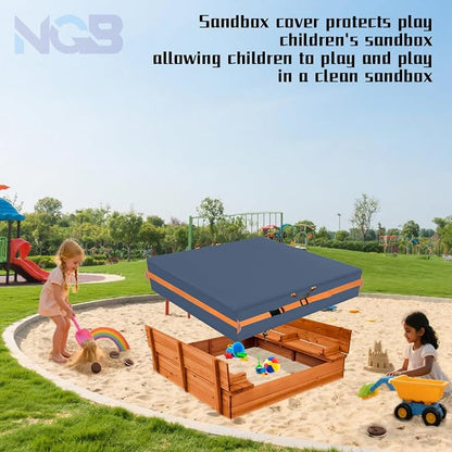 Outdoor Sandboxes Cover,600D Waterproof Oxford Fabric with Two Reflective Carrying Handles and a Loop of 8.1 Metre Webbing Carabiners,Elasticated Drawstring at the Bottom.77 L x 77" W x 8" H,Grey.