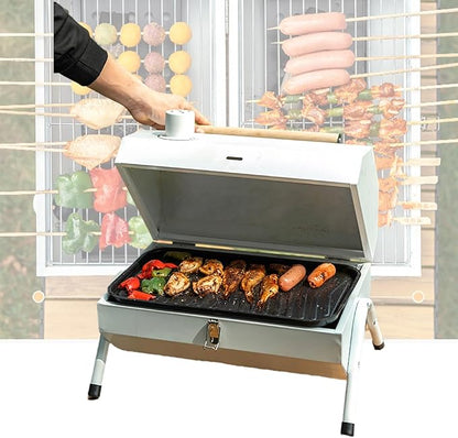 Portable Stainless Steel Barbecue Grill, Dual-Purpose Charcoal Grill for Grilling and Grilling, Suitable for Garden Outdoor Cooking, Barbecue, Camping and Picnic (Color : White)