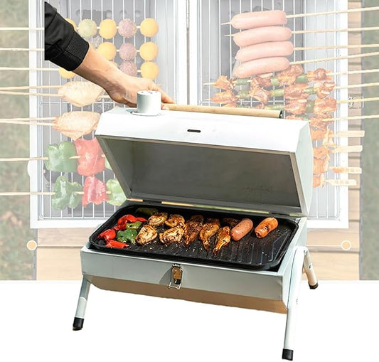 Portable Stainless Steel Barbecue Grill, Dual-Purpose Charcoal Grill for Grilling and Grilling, Suitable for Garden Outdoor Cooking, Barbecue, Camping and Picnic (Color : White)