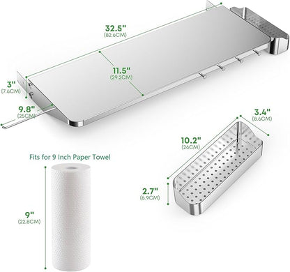 Stanbroil Stainless Steel Folding Front Shelf for Traeger Pro 780 & Ironwood 885 Pellet Grills, Upgraded Grill Shelf with Caddy Organizer, Paper Towel Holder & Hooks, Replacement for BAC442