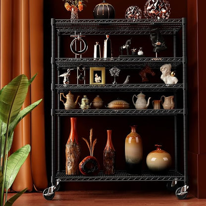 IZEUK Garage Shelving Wide Storage Shelves 5 Tier Metal Shelves 4000 LBS Heavy Duty Adjustable Utility Shelf Rack Black 23.6" D x 53.1" W x 73.6" H