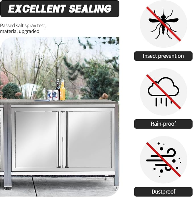Outdoor Kitchen Doors Stainless Steel,31" W by 24" H Double Access Door, Outdoor Stainless Steel Cabinet Doors, Pin-Hinge Flush Mount Self-Rimming for Outdoor Kitchen and BBQ Island