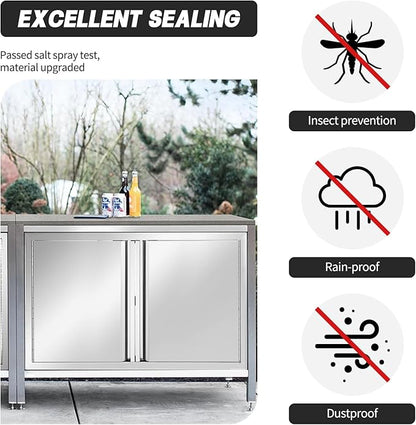 Outdoor Kitchen Doors Stainless Steel,31" W by 24" H Double Access Door, Outdoor Stainless Steel Cabinet Doors, Pin-Hinge Flush Mount Self-Rimming for Outdoor Kitchen and BBQ Island