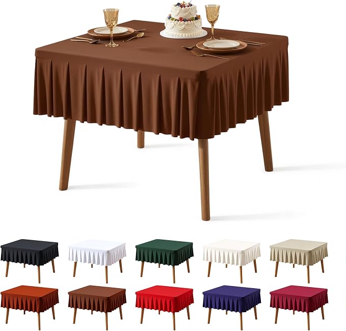 PARTISKY Brown Spandex Square Tablecloths 34x34 Inch, Wrinkle Free Fitted Card Table Cloth Stretch Square Table Cover for Kitchen Dinner, Holiday Party, Wedding Banquet, Display Trade Show