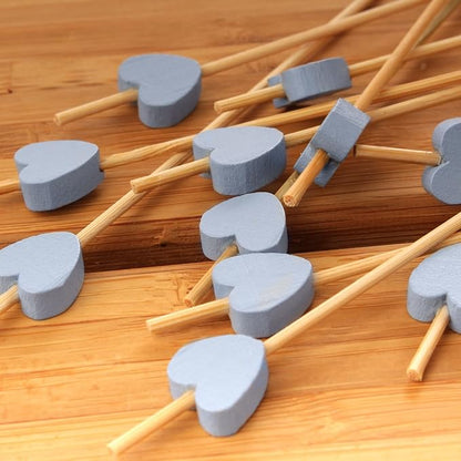 BambooMN 8.3 Inch Blue Heart Bamboo Food and Drink Pick Skewers for Catered Events, Holiday's, Restaurants or Buffets Party Supplies, 100 Pieces