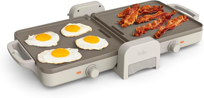 bella 10"x20" Fold and Store Griddle, Non-Toxic, Ceramic Coating, Oatmilk