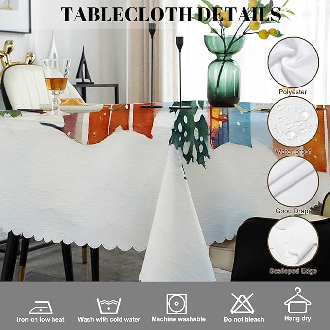 Swono Christmas House Table Cloth Winter Village Snow Xmas Candy Cane Colorful Rectangle Tablecloth Picnic Tablecloth BBQ Table Cloths Polyester for Kitchen 50x72 Inch