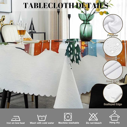 Swono Christmas House Table Cloth Winter Village Snow Xmas Candy Cane Colorful Rectangle Tablecloth Picnic Tablecloth BBQ Table Cloths Polyester for Kitchen 50x72 Inch