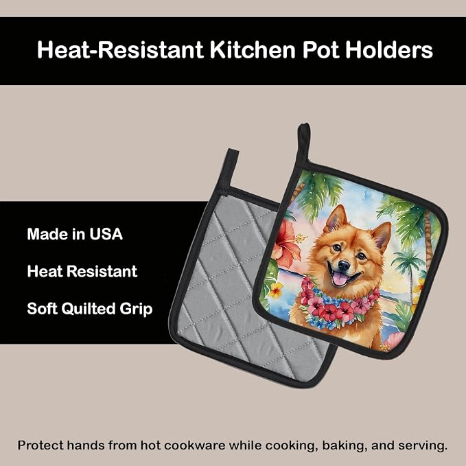 Caroline's Treasures Finnish Spitz Luau Pair of Pot Holders Kitchen Heat Resistant Pot Holders Sets Oven Hot Pads for Cooking Baking BBQ, 7 1/2 x 7 1/2