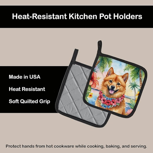 Caroline's Treasures Finnish Spitz Luau Pair of Pot Holders Kitchen Heat Resistant Pot Holders Sets Oven Hot Pads for Cooking Baking BBQ, 7 1/2 x 7 1/2
