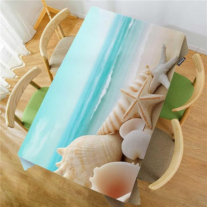 Swono Tablecloth Seashell Blue, Ocean Sandy Beach Sea Shells Table Cloth for Kitchen Dining Tabletop Decoration Parties Weddings Buffet, 52 X 70 Inch Rectangle Tablecloth