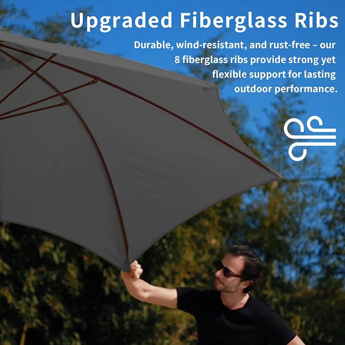 10FT Patio Umbrella Outdoor Market Umbrella with Crank and Tilt, 8 Flexible Fiberglass Ribs, UV-Resistant Waterproof Canopy for Patio, Deck, Garden, Backyard, Gray