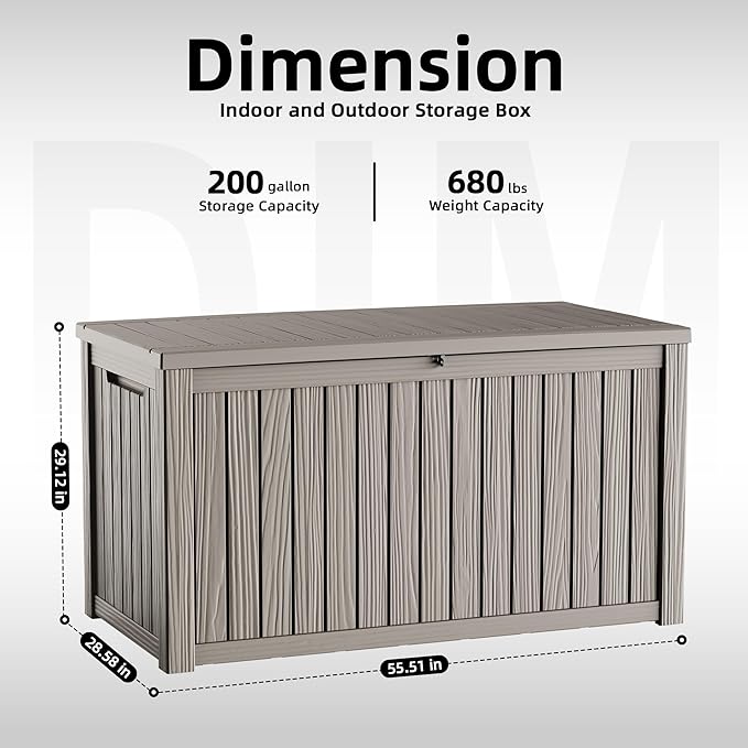 ROJIK 200 Gallon Deck Box Outdoor, Waterproof Outdoor Storage Boxes with Lids, Outside Resin Lockable Storage Box for Patio Cushions, Garden Tools(Grey)