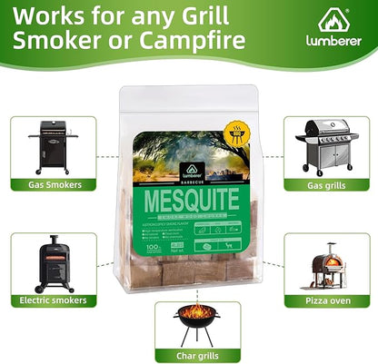 Lumberer Mesquite Wood Smoking Chunks – Strong Southwestern Flavor for Red Meat – 100% Natural, Long Burn – 4LBS, Clean & Additive-Free