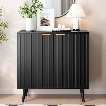 Fluted Buffet Cabinet Sideboard, Storage Cabinet, Modern Accent Cabinet Console Table for Entryway, Living Room, Black