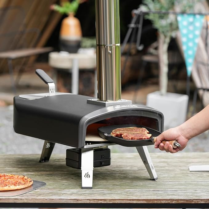 Mimiuo 12" Outdoor Wood/Charcoal Pizza Oven with Rotating Stone, 60S Bake | Portable Pizza Stove for Outside Backyard Camping Picnics