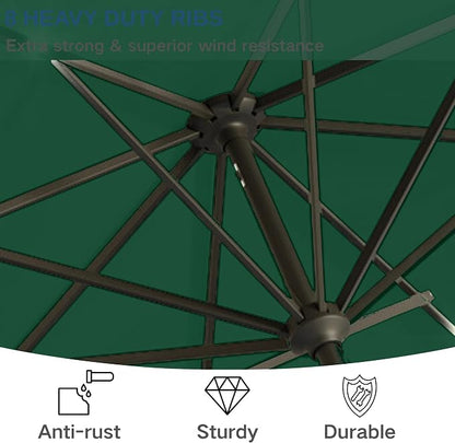 9' Solar LED Patio Umbrella with Tilt & Crank|8 Sturdy Ribs,UV Protection,Outdoor Market Table Umbrella for Deck,Lawn,Pool,Backyard(Dark Green)