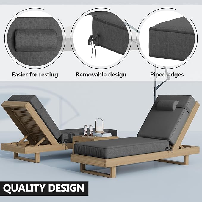 80 x 26 x 4 Inch Olefin Chaise Lounge Cushions, Lounge Chair Cushions with Headrest for Outdoor Furniture - Weather and Fade Resistant Patio Replacement Furniture Lounge Chair Cushion Set of 4