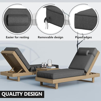 72 x 21 x 4 Inch Olefin Chaise Lounge Cushions, Lounge Chair Cushions with Headrest for Outdoor Furniture - Weather and Fade Resistant Patio Replacement Furniture Lounge Chair Cushion Set of 2