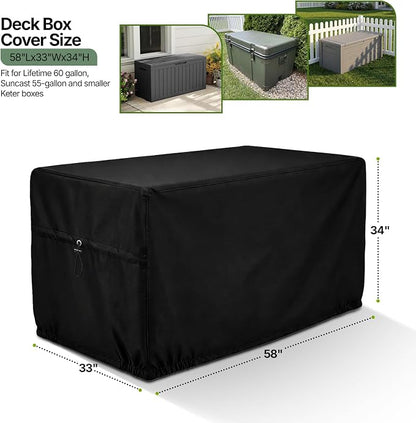 SheeChung Deck Box Cover Waterproof,600D Polyester Cover 58" Lx33 Wx34 H | Fit for Keter XXL 230 gallon Deck Storage Box,Heavy Duty Outdoor Storage Box Cover,Adjustable Drawstrings,Anti-fouling