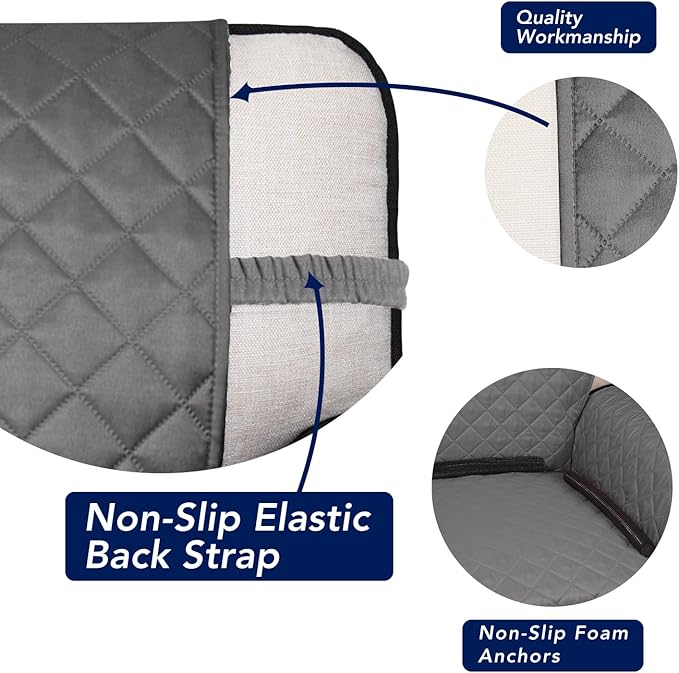 PureFit Reversible Quilted Couch Covers for Dogs Loveseat Sofa Cover 46.5” | Gray/Ivory, Water Resistant Couch Protector, Washable Pet Couch Cover with Non Slip and Elastic Straps For Kids