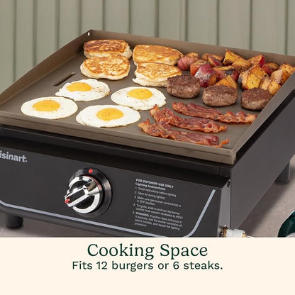 Cuisinart 17” Tabletop Gas Griddle, Easy Assembly Compact Outdoor Flat-Top Grill with Grease Cup, 255 Sq. In Cooking Space Perfect for Camping, Tailgates & BBQs