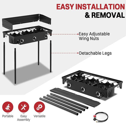 3 Burner Propane Camp Stove | 225,000 BTU | High Pressure Gas Burners | CSA Certified | Windscreen | Waterproof Cover | Detachable Legs | Ideal for Camping Tailgating Backyard Outdoor Cooking