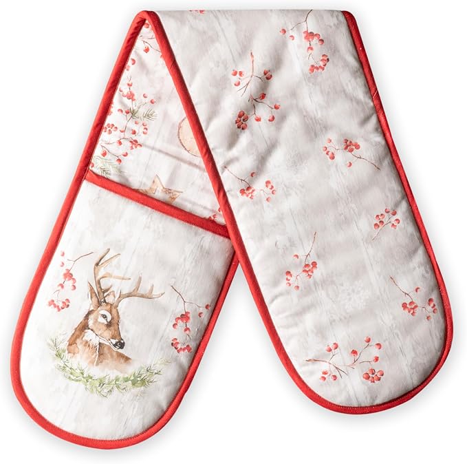Maison d' Hermine Double Oven Mitts 100% Cotton Double Oven Glove (7"x35") | Heat Resistant BBQ Cooking Gloves with Loop Baking Kitchen Home Hotel Farmhouse Thanksgiving Christmas - Mountain Life