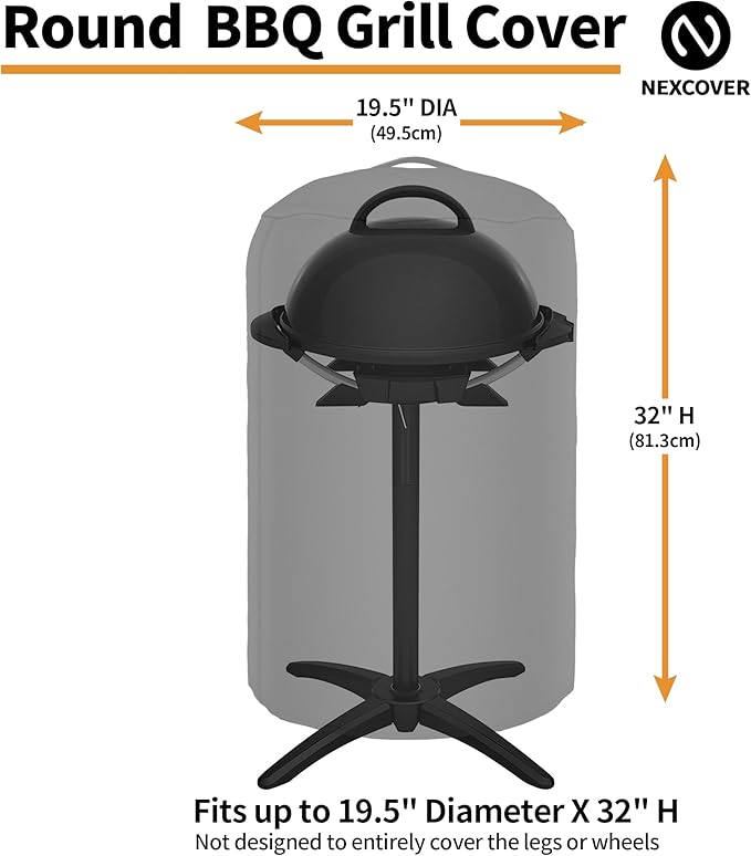 NEXCOVER Round Grill Cover | 19.5” Dia by 32”H BBQ Cover, Dome Smoker Cover, Fade & UV Resistant Barbecue Cover,Waterproof Heavy Duty Barbeque Cover,Compatible for George Foreman Gfo3320 Gfo240 Grills