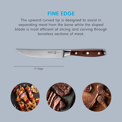 Messermeister Avanta Forged 5” Fine Edge Steak Knife Set - Pack of 2 - German X50 Stainless Steel - Rust Resistant & Easy to Maintain - 8 Steak Knives Total