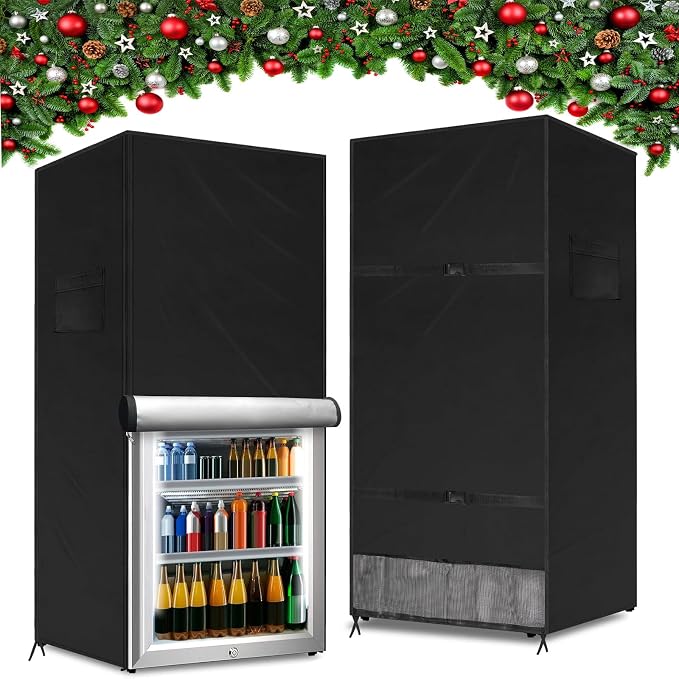Outdoor Refrigerator Cover Outdoor Dustproof Freezer Covers for Protecting Upright Freezers/Beverage Refrigerator Compact 5-7.5 Cubic Foot Freezer (Black, 23" x 23"x 56")