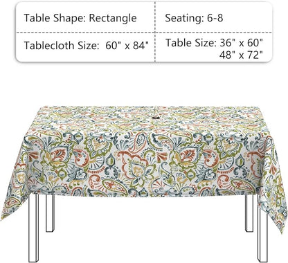 LVTXIII Rectangle Outdoor Tablecloth with Umbrella Hole and Zipper, Water-Repellent 60 x 84 Inch Patio Table Cover for Picnic, Garden, Backyard Dining, Paisley Botanical