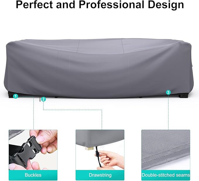 Waterproof Outdoor Patio Furniture Covers 111"L×74"W×28"H Grey | Rain, Dust & UV Protection; Heavy-duty Oxford Resists Tears & Fading; Keeps Dining Tables & Chair Sets Dry on Patio & Deck