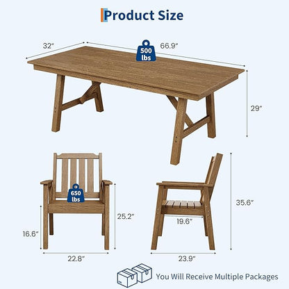 GarveeLife 5-Piece Outdoor Dining Set for Patio 4 People, HDPE All Weather Furniture Table Set with Large Table Umbrella Hole, Modern Outdoor Dining Chairs Armrest for Backyard Garden Deck (Natural)