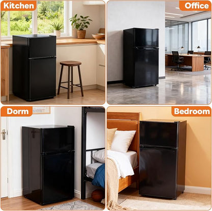 OLIXIS 3.2 Cu.Ft Mini Fridge with Freezer, Small Refrigerator, Black | Double Door Design, 7-Level Thermostat, 41 dB Quiet Operation, 0.8 kWh Daily, LED Interior Light for Bedroom, Office, Dorm