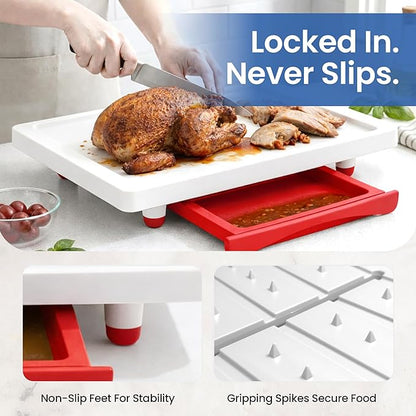Large Cutting Board - Karving King Meal Prep System with Juice Groove, Spikes & Drip Tray - BPA Free Cutting Board - Patented Multi-Feature Design Carving Board - BBQ Essential & Kitchen Gifts
