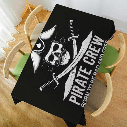 Swono Tablecloth 52"X70" Pirates Crew, Pirates Skull Crossed Sabers Black Rectangle Table Cover Anti-Oil Tablecloth for Dining Tables, Parties, Wedding and Banquet Decoration