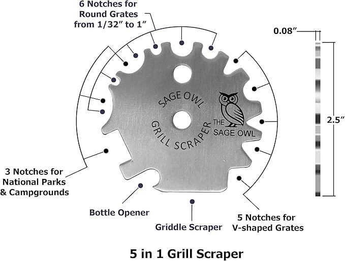 Sage Owl Bristle-Free Stainless Steel BBQ Grill Scraper with 17.5” Handle – Safe Universal Grill Cleaner for Outdoor Grills Barbecue Grilling Tools and Accessories - Gifts for Dad from Daughter
